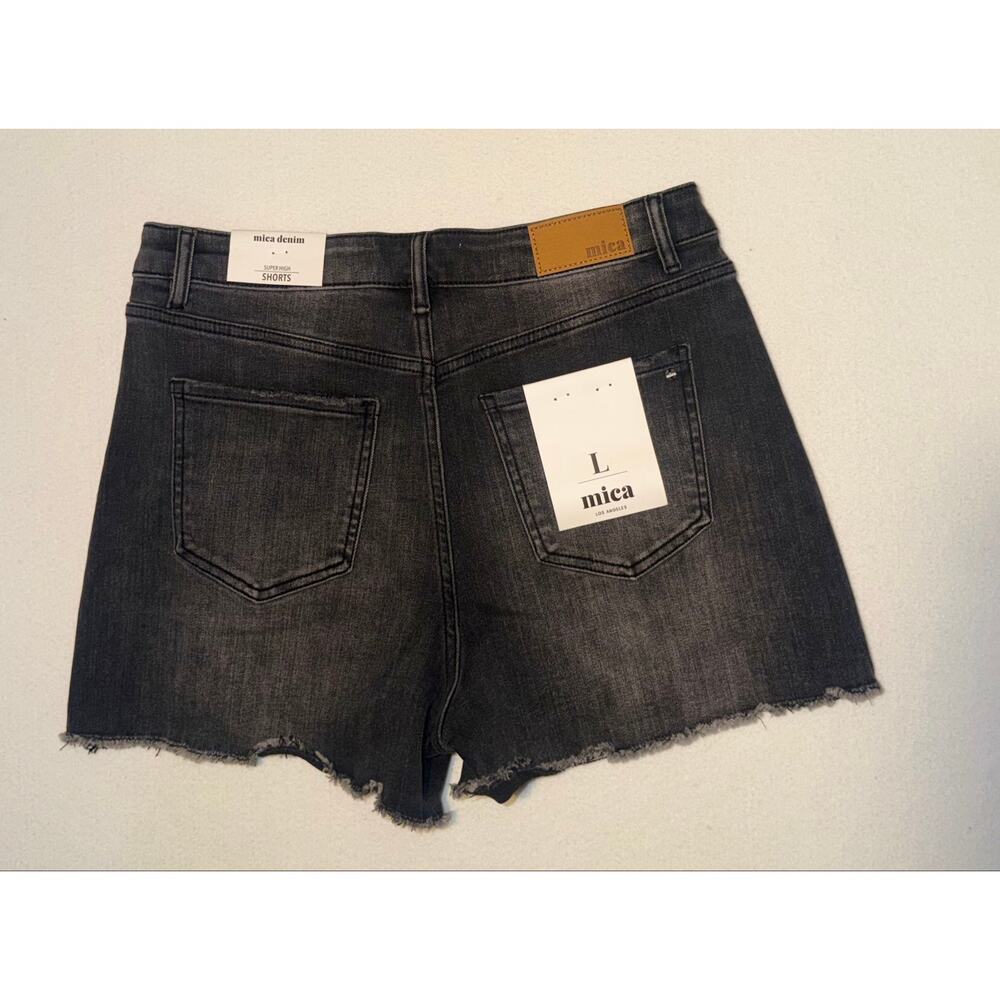 Mica Los Angeles New distressed button zipper black raw frayed hem jeans shorts - Picture 3 of 16